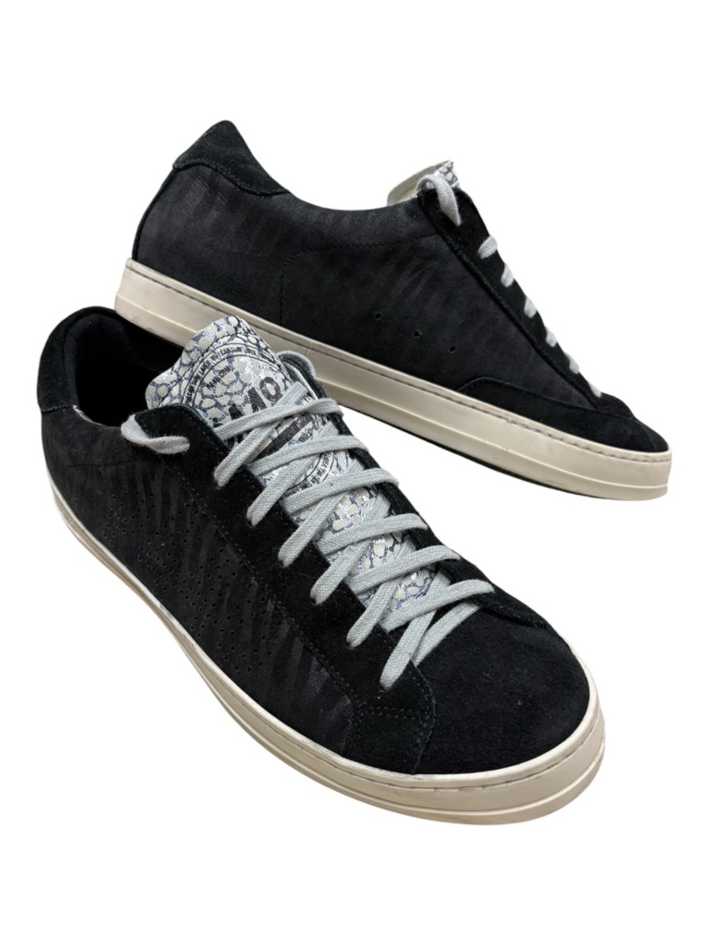P448 John Zebra Black Suede Metallic Silver Lace Up Low Top Sneaker Sz 10 EU 41 - Picture 2 of 8